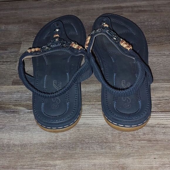 Katliu Navy Beaded Sandals Soft Comfort Arch Support  SZ 8.5 - Picture 5 of 7